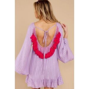 Sundress Lavender Metallic Stripe‎ Sequin Tassel Open Back Mini Dress